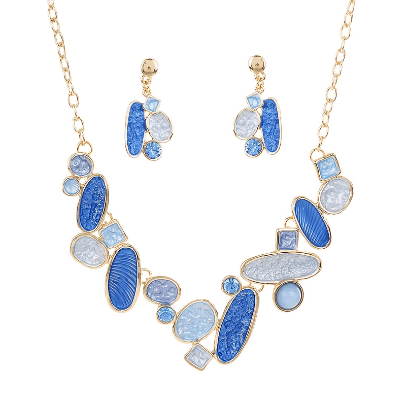 Women's Irregular Geometric Enamel Jewelry Set, Necklace & Earrings